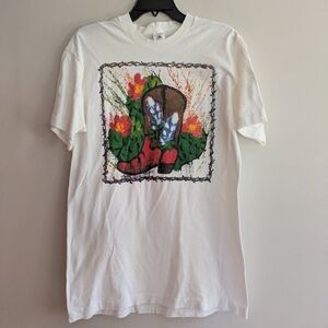 Vintage Kitty Keller Handpainted T-shirt Size Large Western Texas Cowboy Boot